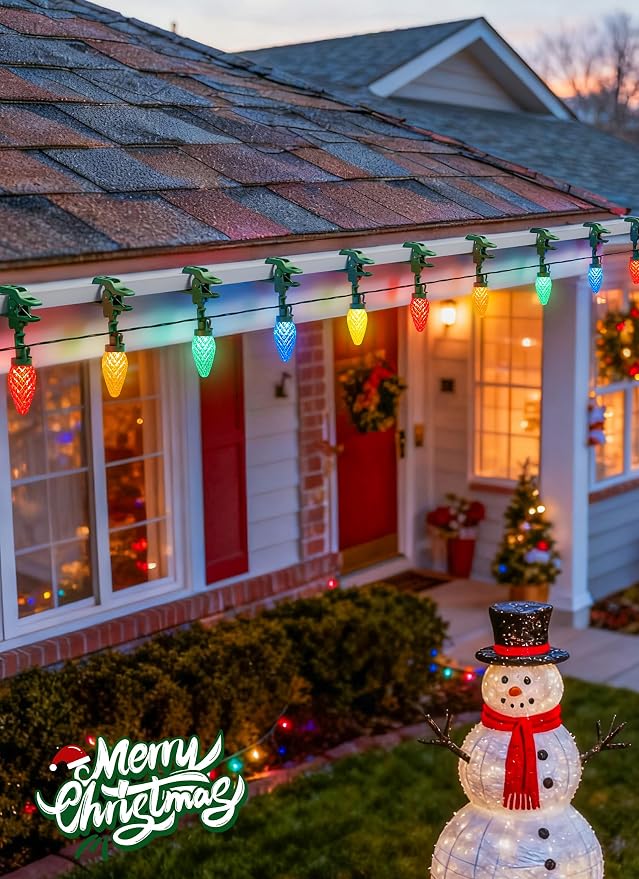 C9 Christmas Lights Outdoor, 102FT 150 LED String Lights with Spring Clips | Waterproof Connectable Commercial Grade Christmas Tree Lights for Outside Roofline Patio Yard Home Xmas Decor, Multicolor
