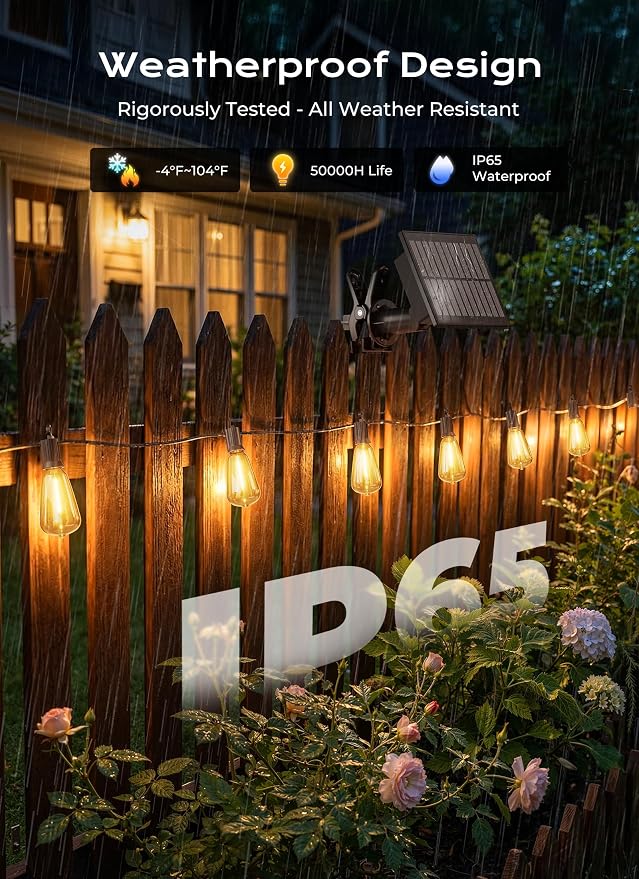 Brightown 37FT Solar String Lights Outdoor, 10+1 Shatterproof LED Lights | Waterproof, Remote Control, Dimmable, Timer, 3 Light Modes Solar Lights for Yard, Camping, Parties and Outdoor Decor