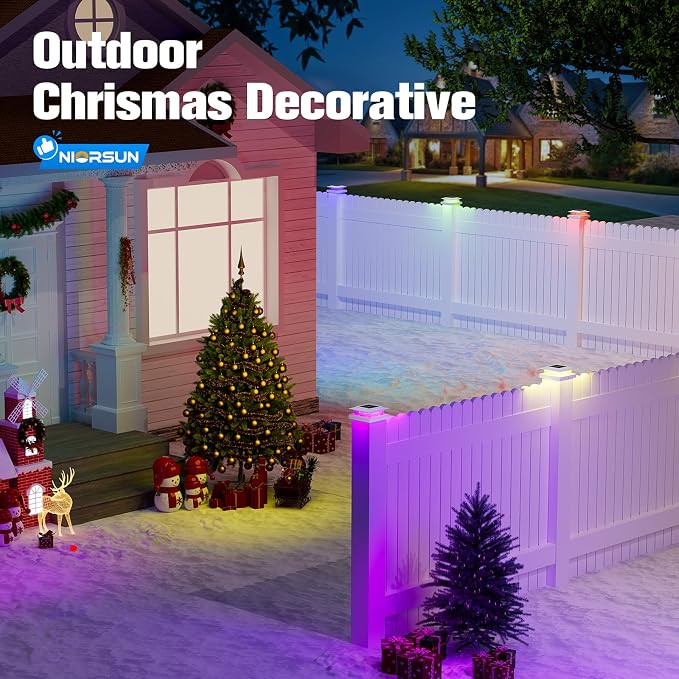NIORSUN 4x4 Post Solar Lights Color Changing,Solar Post Light, 6 Pack White | RGB Solar Post Cap Lights for 4x4 Post Caps Wood Vinyl,5x5 Vinyl,IP44 Waterproof Fence Post Solar Lights Outdoor for Deck
