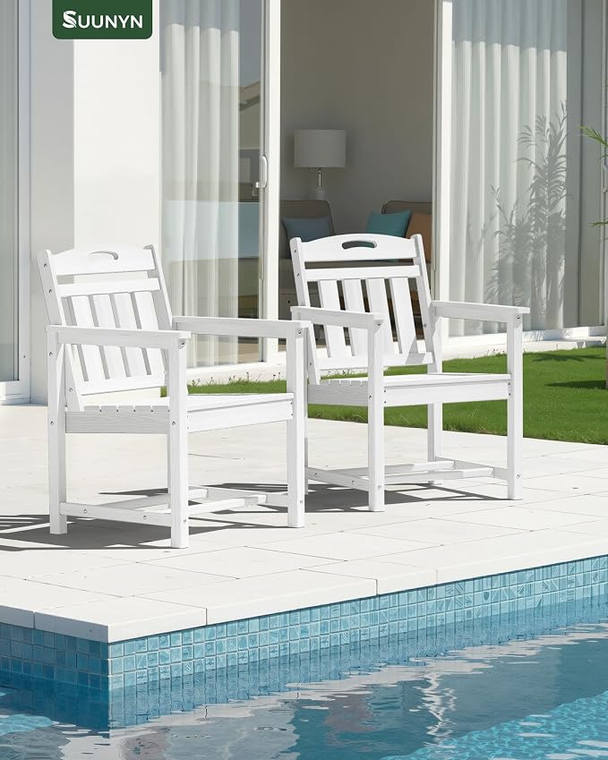 Patio Chairs, HDPE Outdoor Dining Chairs with Wide Seat, All Weather Oversized Porch Chair for Garden, Backyard, Deck - White
