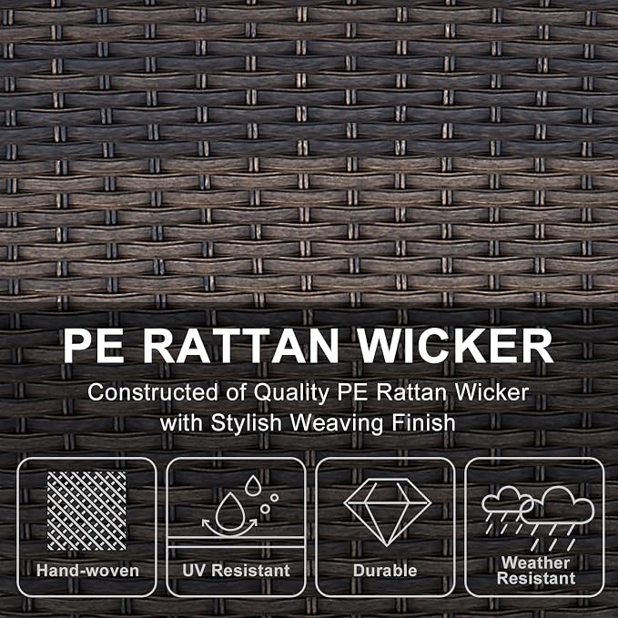 HUMMUH Outdoor Wicker Chairs Patio Dining Chairs Set of 2 with High Back and Deep Seat for Garden,Porch,Backyard,Balcony (Brown/Grey)