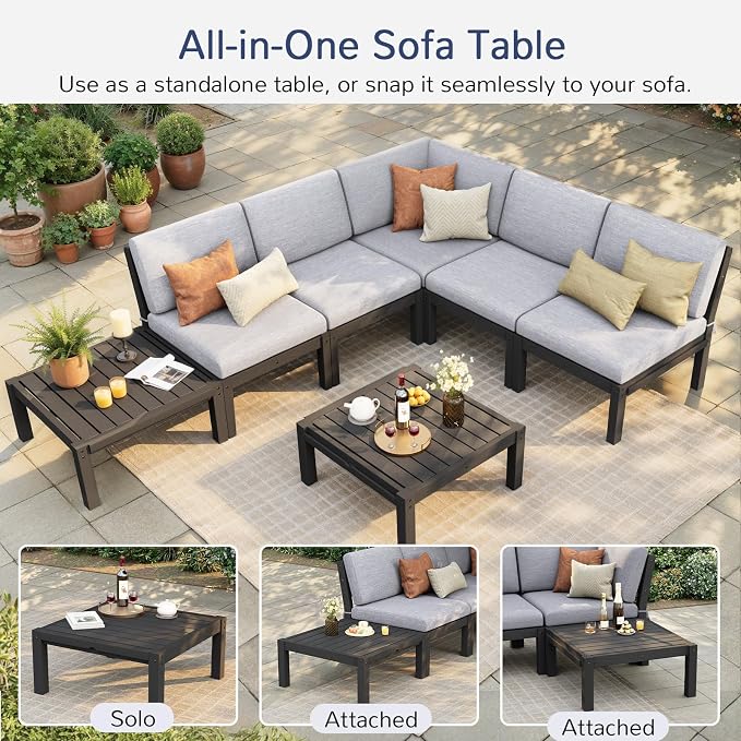 Stoog All-Weather Patio Side Table for Outdoor Sectional Sofas – Modular Connector Table for L/U Shaped Sets, Black