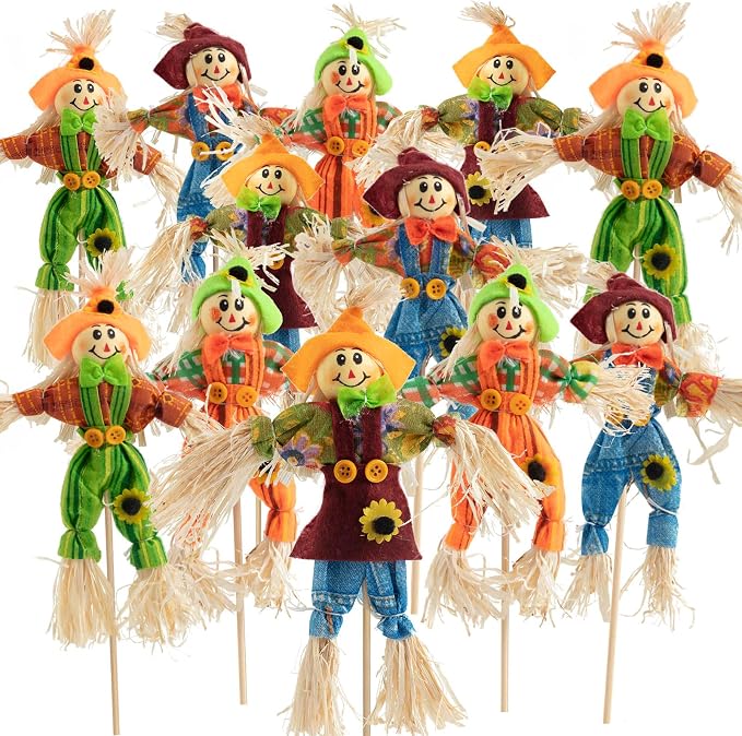 12 PCS Halloween Scarecrow Decorations, Scarecrows Fall Decor | Outdoor, Fall Harvest, Standing Scarecrow, for Garden, Home, School, Yard, Porch, Thanksgiving Decor ﻿
