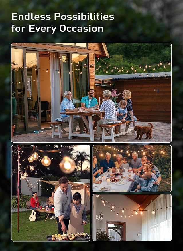 Brightown Outdoor String Lights 30FT Patio Lights with 25 Edison Glass Bulb | IP65 Waterproof, Dimmable, Connectable Outside Light for Backyard Porch Balcony Party Christmas Decoration, Warm White