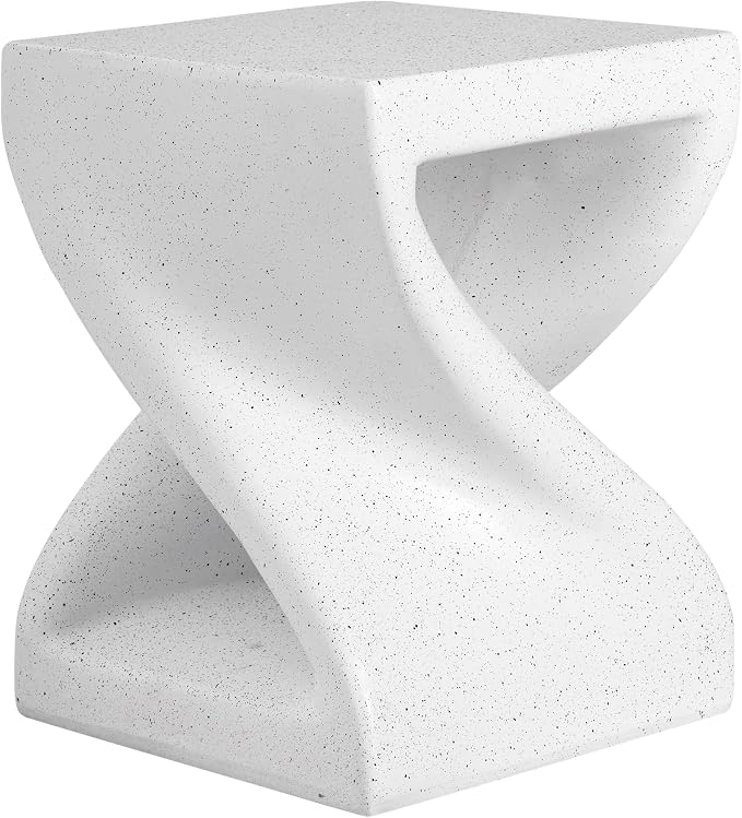 Outdoor Marble Side Table Twisted-Base Terrazzo-Speckled All Weather MGO White Modern Accent Table – Indoor End Table for Home, Office & Patio Garden Decor