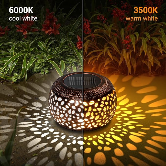 Solar Lanterns Outdoor Waterproof: 2 Pack Hollowed-Out Retro Metal Lantern Lights - Solar Lantern Decorative - Gifts for Women Mother's Day, Outside Garden Yard Patio & Indoor Tabletop Decor