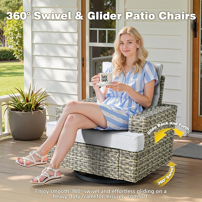 CAODOC 15-Piece Outdoor Sectional Sofa Set w/ 54" Fire Pit – L-Shaped Wicker Patio Furniture, Deep Seating & Swivel Rockers, Grey