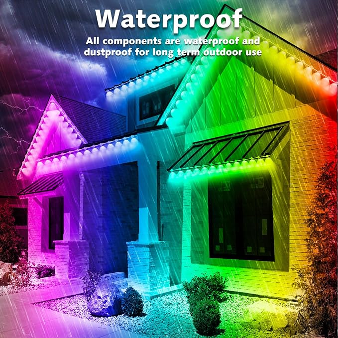 SINLEY 100FT Permanent Outdoor RGB Lights,Waterproof Smart LED Eaves Lights with App/Remote Control,for Christmas and All Holiday Decor,Daily and Accent Lighting,House Roof and Garden Lighting