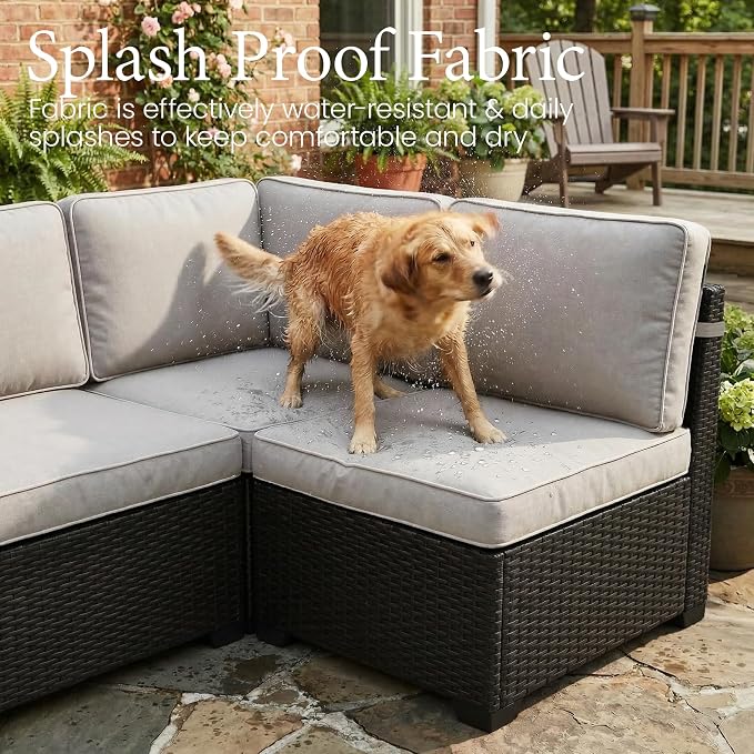 LayinSun 13 Pieces Outdoor Patio Furniture Set with 44" Fire Pit Table Rattan Sectional Sofa Conversation Sets