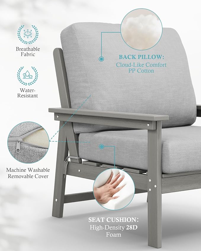 Ciokea Modular Patio Furniture Set with Thicked Cushions, 7Pcs All-Weather Outdoor Conversation Set with Coffee Table & Side Table, Modern Sectional Sofa Set for Deck (Grey Frame/Grey Cushions)