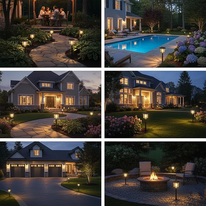 XMCOSY+ Solar Pathway Lights Outdoor, Edison Solar Garden Lights, 4 Pack | IP65 Waterproof, 2-Tone Stainless Steel & Glass, LED Warm White Glow Landscape Lighting for Walkway Yard Patio Driveway Decor