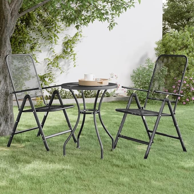 Gecheer Classic Mesh Top Outdoor Garden Table Sturdy Iron Frame for Drinks and Snacks, Anthracite 60x72 cm Diameter x Height