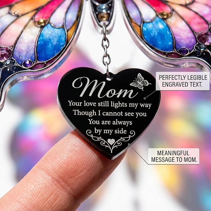 Butterfly 4 inch Suncatcher Memorial Gifts for Loss of Mom, Mother Memorial Gift, in Memory of Mom Gifts, Remembrance Gifts for Loss of Loved One, Memorial Keepsake Sympathy Gift