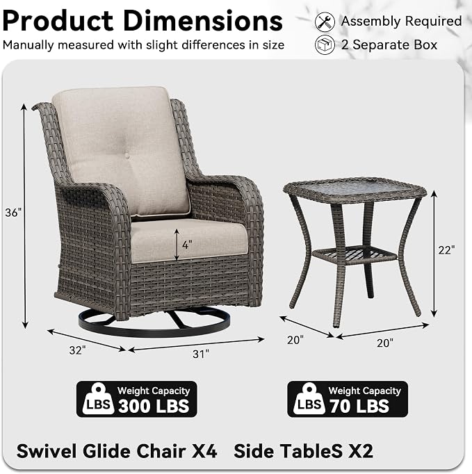 6 Piece Outdoor Wicker Patio Furniture Set, Outdoor Swivel Rocker Patio Chairs Set with Thickened Olefin Cushions, High Back and Deep Seating, Hand-Woven PE Rattan for Porch, Deck