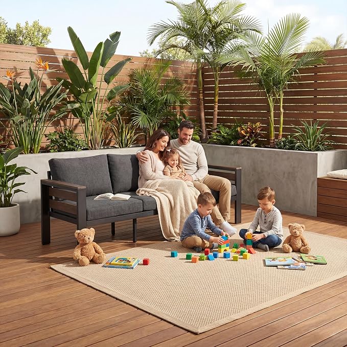 Outdoor Aluminum Patio Furniture Set, 3 Seat Rust-resistant Patio Conversation Sofa with Thick Washable Cushions and 15.2"H Supported Back, Oversized Metal Sectional Sofa Set for Backyard Porch Deck
