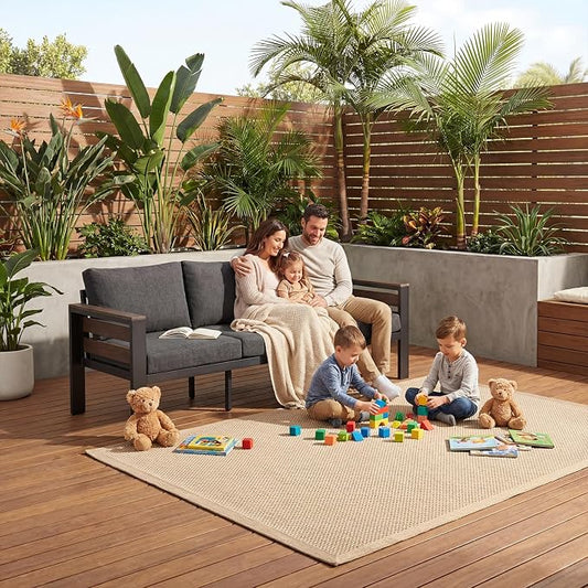 Outdoor Aluminum Patio Furniture Set, 3 Seat Rust-resistant Patio Conversation Sofa with Thick Washable Cushions and 15.2"H Supported Back, Oversized Metal Sectional Sofa Set for Backyard Porch Deck