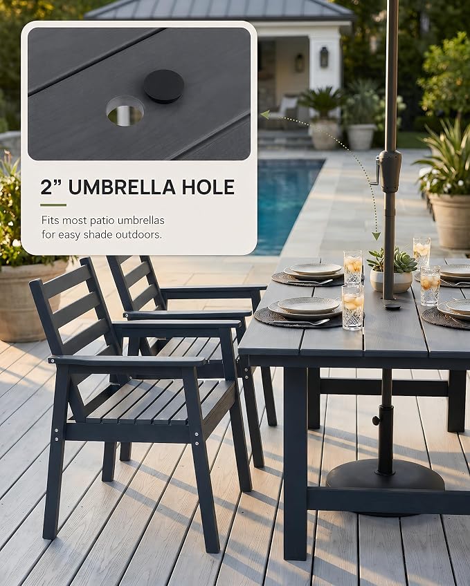 5 Piece HDPE Outdoor Dining Set for 4, Patio Dining Furniture Set with 2” Umbrella Hole, Weather Resistant Outdoor Table and Chairs for Garden, Poolside, Backyard, Deck