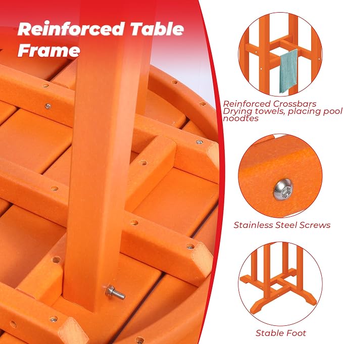 Costaelm Outdoor Bar Table, 42" Counter Height Round Patio Cocktail Bar Table, Patio Bar Table Bistro Dining Table Pub Table for Front Porch Deck, Backyard, Garden, Orange