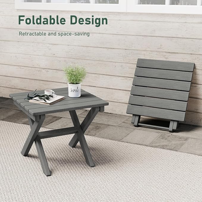 Furnimart 18" Square Foldable Side Table for Outdoor & Camping, Extra-Thick HDPE Weather-Resistant Small Coffee Table, Portable Grey Outdoor End Table for Balcony Poolside Space Saving(Gray)