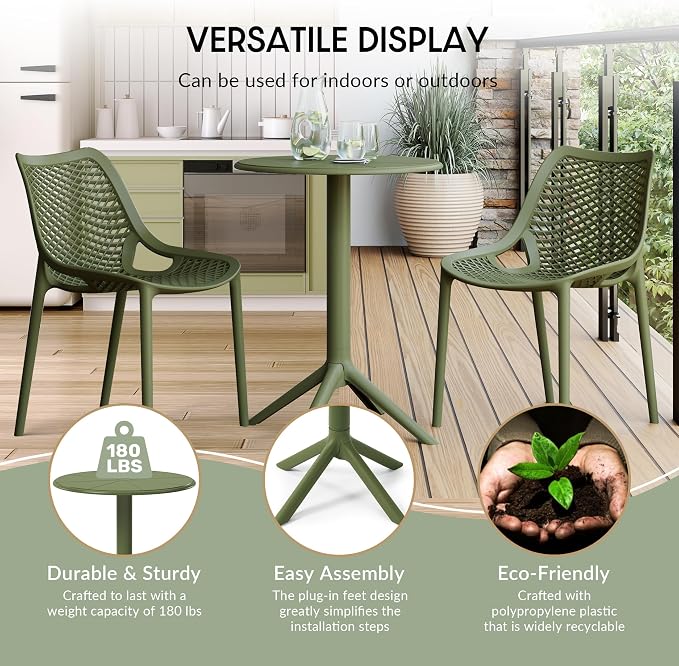 WestinTrends Playa 23.5" Outdoor Polypropylene Resin Round Patio Bistro Dining Table for 2, Olive Green