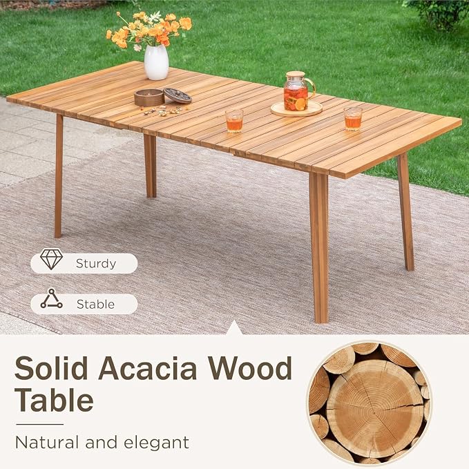 PHI VILLA Outdoor Dining Set, Acacia Wood Construction Teak 9 Piece | Wicker Chairs, Weather-Resistant