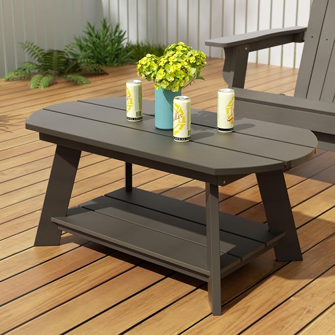 WestinTrends Tuscany Outdoor Coffee Table, All Weather HIPS 2 Tier Patio Adirondack Coffee Table, Charcoal Gray