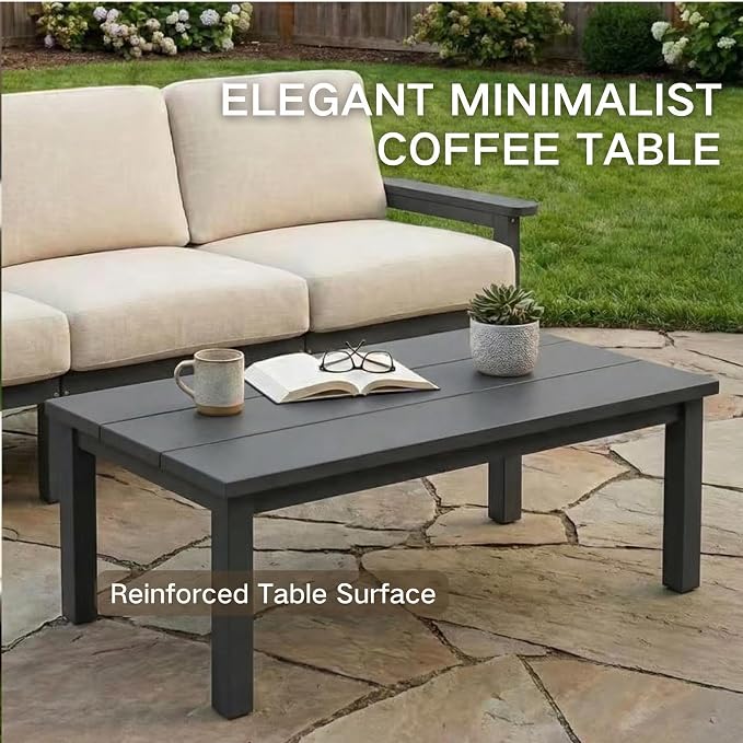 Kingdura HDPE Patio Furniture Set, 6 Piece Outdoor Sectional Sofa with Coffee Table & Side Table, All Weather Outdoor Couch Conversation Set with Washable Cushions for Backyard Poolside Balcony