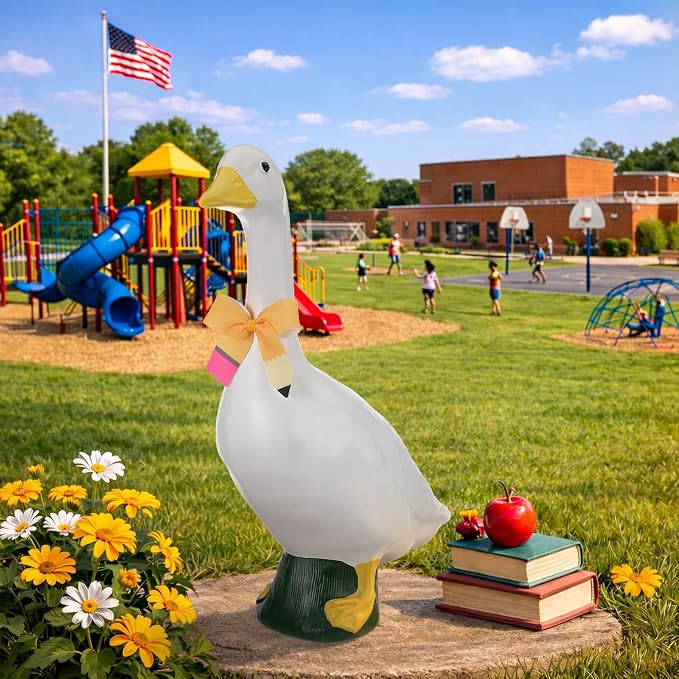 Back to School Porch Goose Outfit for 23"/ 17'' Statue, Adjustable Pencil Pattern Lawn Porch Goose Clothing for School Classroom Home Outdoor Garden Yard Patio Art Decor