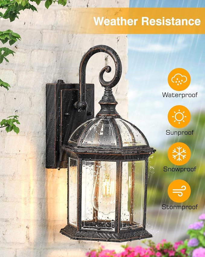 VIANIS 15.7" Large Outdoor Wall Lights, Oil Rubbed Bronze Dusk to Dawn Outdoor Lighting, 100% Aluminum Anti-Rust Outside Lights for House, Waterproof Porch Lights Outdoor for Doorway, Garage, Entryway