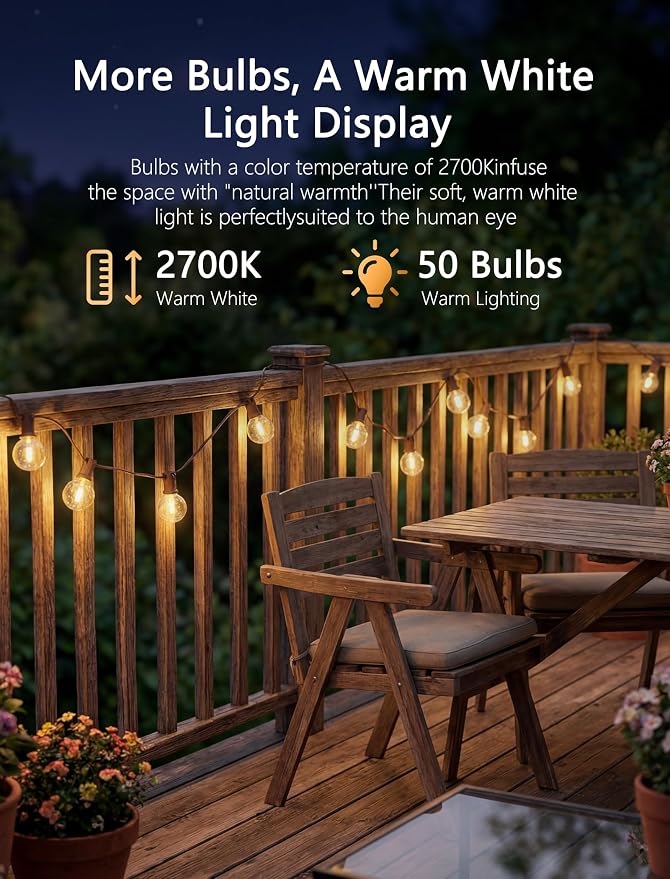 SUNSGNE 100FT Brown Outdoor String Lights, Shatterproof LED Globe String Lights with 50 G40 LED Bulbs, Waterproof Connectable Hanging Light for Backyard Patio Porch Balcony Party Decor, E12 Base