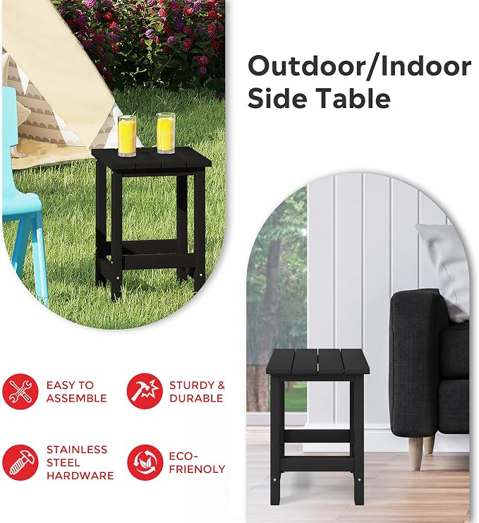 Costaelm Kids Outdoor End Table, Small Patio Table, Outdoor Side Table Porch Table Adirondack Patio Side Table for Outside, Pool, Porch, Garden, Black