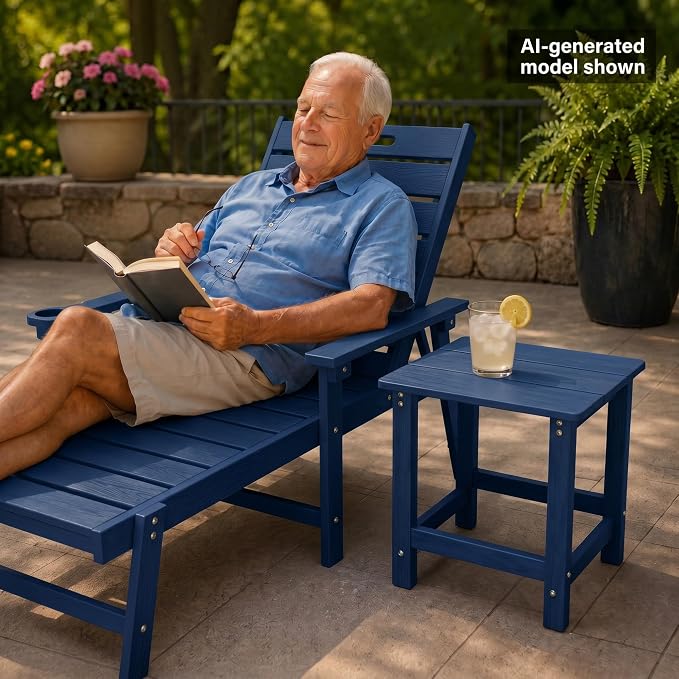 MXIMU Outdoor Side Table Set of 2: Heavy-Duty Sturdy Warp Resistant Adirondack Table - Wood Grain Finish Outdoor End Tables - Easy Assembly & Low Maintenance Patio Side Table Navy