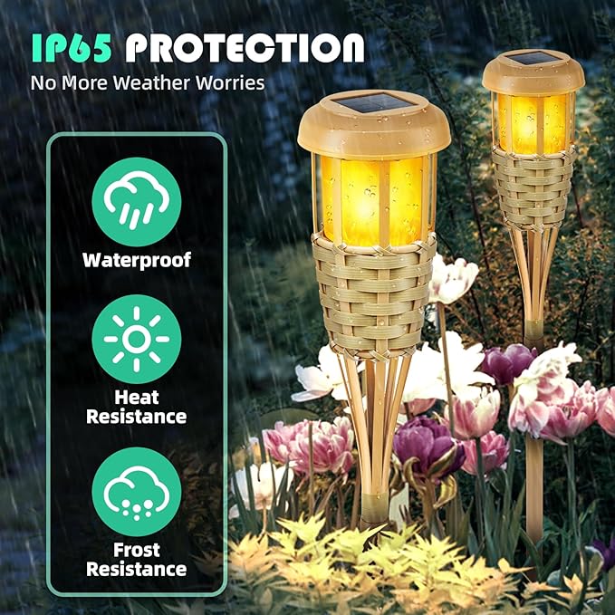 Solar Outdoor Lights, Solar Torch Lights Outdoor Flickering Flame, Outdoor Decorations for Patio Path Yard - 6 Pack