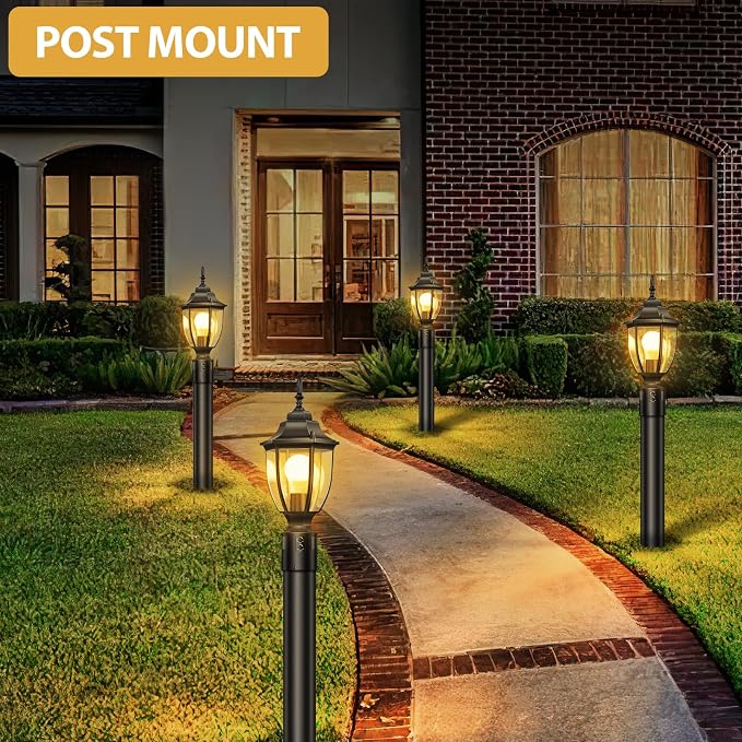 Lamomo Motion Sensor Outdoor Post Lights, Dusk to Dawn Lamp Post Light Fixture, Waterproof Aluminum Lamp Posts Outdoor Lighting Pole Lantern for Yard Patio Pathway Garden