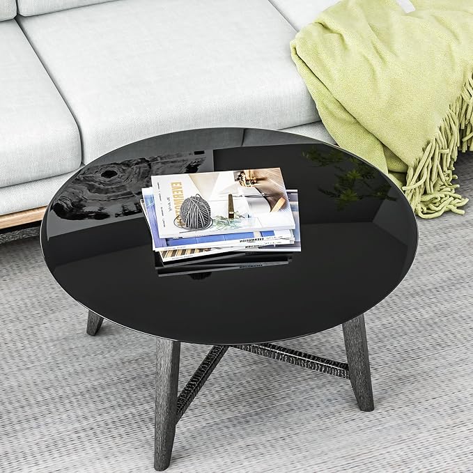 32 Inch Round Black Tempered Glass Table Top, Black Table Surface Protector, Safe 2/5" Thick-Beveled Polished Edge, Replacement Glass Top for Home, Office, Patio, Outdoor/Indoor