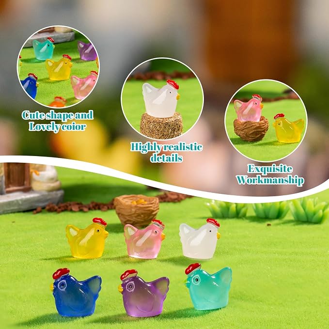 90 Pcs Mini Resin Hen Figurine Bulk Mini Hen Figurine Cake Decorations Cute Miniature Resin Sculpture Ornament Micro Landscape Office Garden Desk Party Tabletop Decor