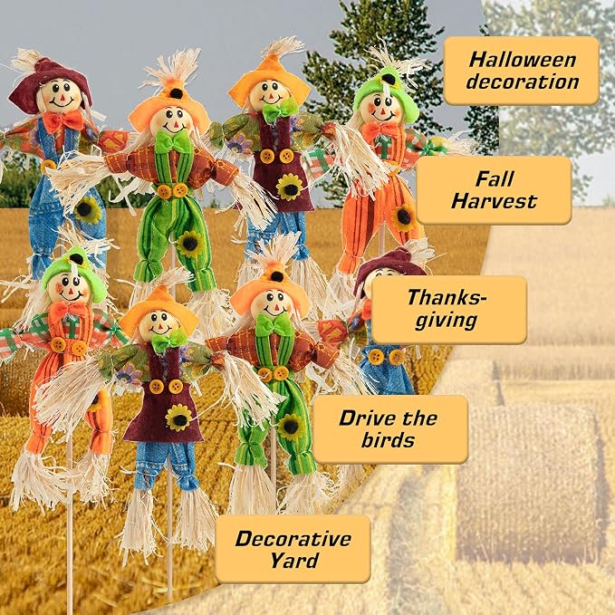 6 PCS Halloween Scarecrow Decorations, Scarecrows Fall Decor | Outdoor, Fall Harvest, Standing Scarecrow, for Garden, Home, School, Yard, Porch, Thanksgiving Decor ﻿