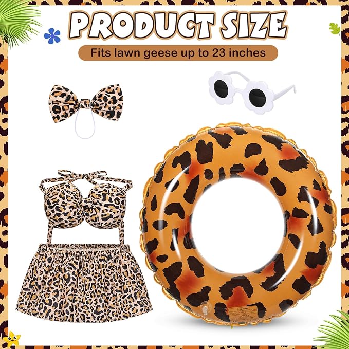 Bikini Porch Goose Outfits with Sunglasses and Swimming Tube for 23" Summer Goose Costume Garden Patio Statue Decor(Leopard Print)