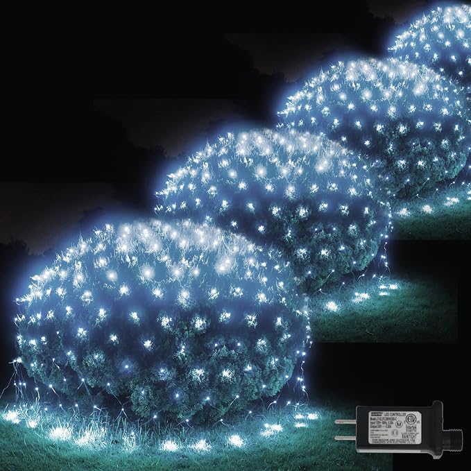 Pooqla Cool White Net Lights, 21x 5ft Christmas Lights Outdoor Green Wire | 360 LED Large Net Mesh Lights Plug in, 8 Modes Waterproof Connectable Bushes Lights for Christmas Hedge Yard Decor