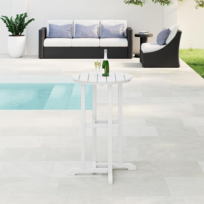 WestinTrends Malibu 37" Counter Height Round Outdoor Patio Bistro Bar Table, White