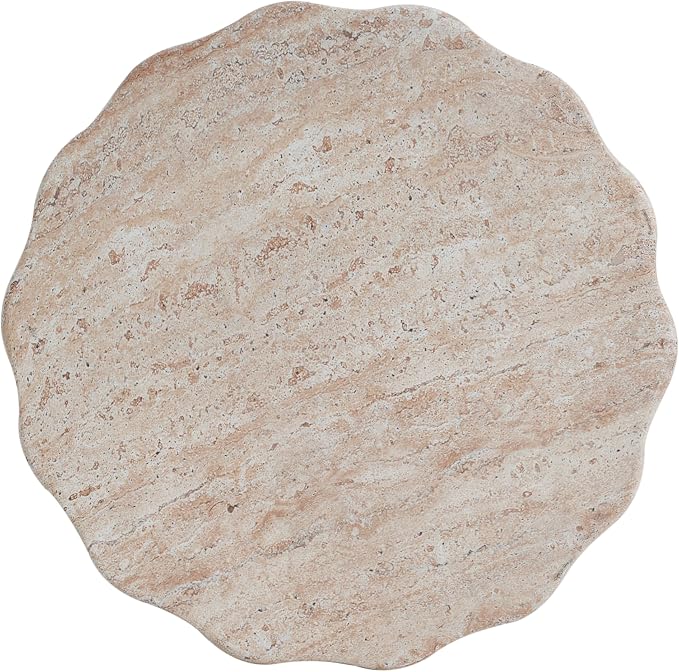 Christopher Knight Home Jaym 18.00" H Indoor Outdoor Accent Side Table, Patio Decorative End Table, Wave Cylinder Lightweight Concrete Garden Stool for Patio Balcony & Garden Decor, Travertine