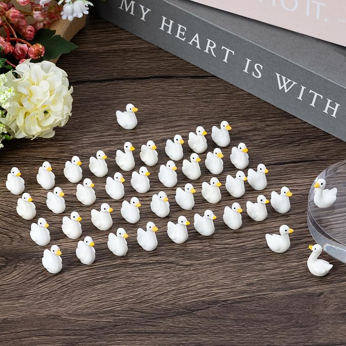60Pcs Mini Tiny Geese, Resin Goose Figurine | Handcrafted Small Desk Animals Decor, For Porch Cake Toppers, DIY Crafts, Micro Landscape Ornaments, Animals Statues