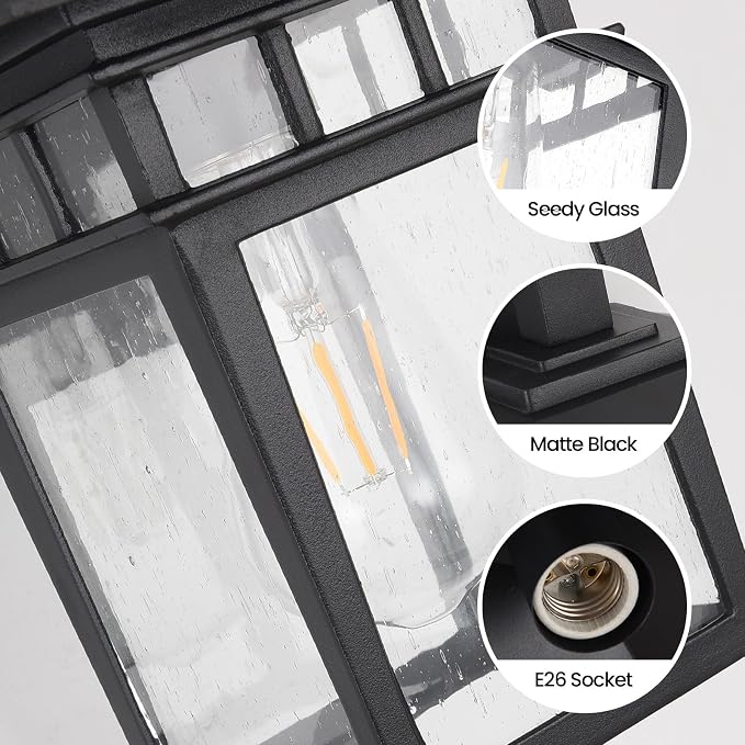 Dusk to Dawn Outdoor Wall Lantern 2 Pack Black Outdoor Sconce of Two