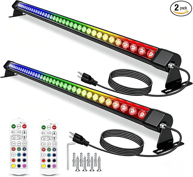 2Pack 48'' RGB Wall Washer Lights 72W 120V IP67 Waterproof Plug-in | Plug in/Outdoor LED Light Bar/Lifespan 50K Hr/150° Adjustable/Yard Building Christmas Hotels Restaurants Live Music Shows