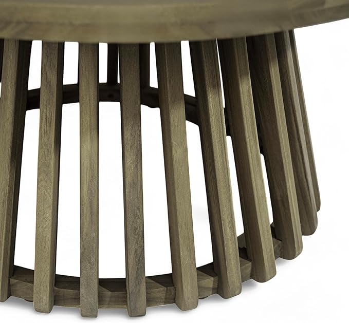 Outdoor Acacia Wood Patio Coffee Table, 31.50-inch Round Coffee Table,for Backyard, Lawn, Balcony (Grey-Coffee Table)