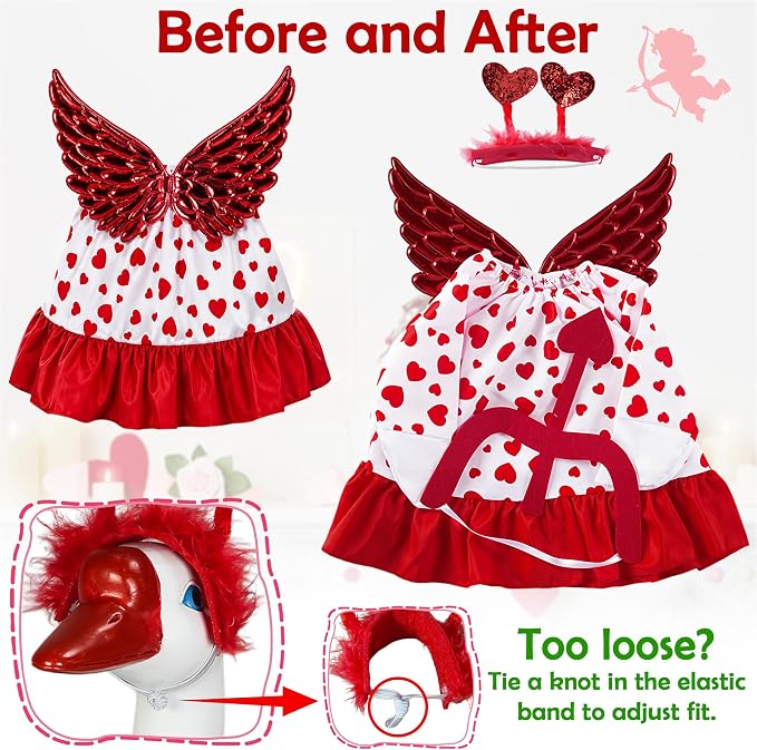 Porch Goose Outfit Heart Dress Geese Costume for Outdoor Lawn Decor | Stable Weighted Base,Heart-Patterned Dress With Red Wings and Cupid'S Bow, Realistic Goose Sculpture for Garden,Yard