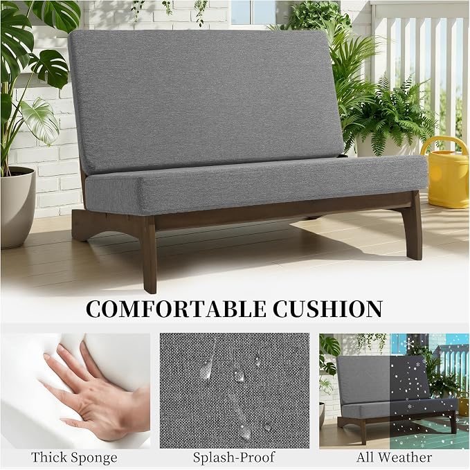 6 Piece Wood Outdoor Patio Frutnire Set, 7 Seater Patio Conversation Sets with Thick Cushions, Outdoor Sectional Furniture with Coffee Table - Gray