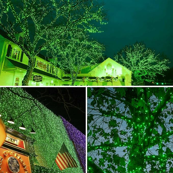 Solar Christmas Lights Outdoor 2 Pack 480 LED Solar Halloween Lights Green | 170FT, 8 Lighting Modes, Memory Function, Auto On/Off, Waterproof Twinkle Lights for Outside Xmas Tree Halloween Party Decor