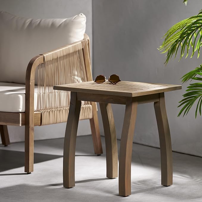 Merax Outdoor Acacia Wood Accent End Table Patio Coffeetable for Backyard,Garden,Poolside,Balcony