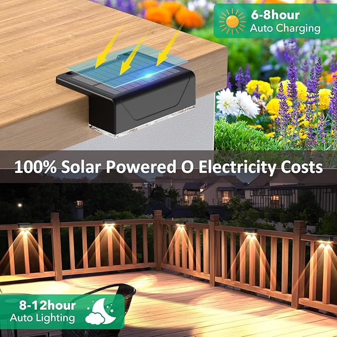 Solar Fence Lights Outdoor - 3 Color Modes(3000K/4000K/6000K), IP55 Waterproof Solar Lights, Fence Light Solar Powered for Outside, Backyard, Railing, Steps, Patio and Wall Lighting（8Pack）